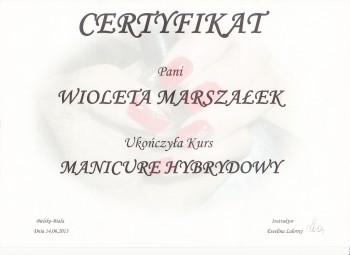 Wioleta Duszyńska - certyfikat manicure hybrydowy