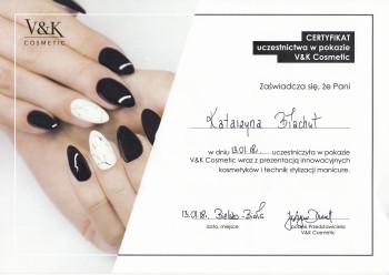 Katarzyna Błachut - certyfikat V&K Cosmetic